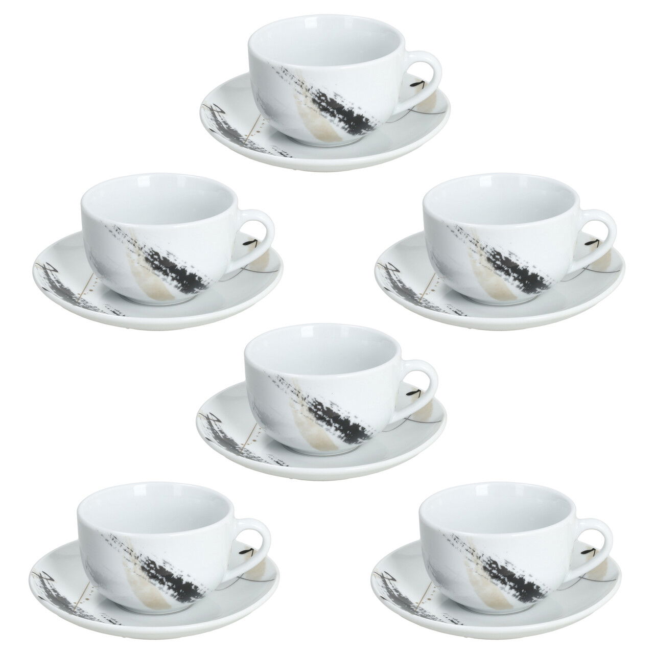 Set 6 cesti de ceai cu farfurie Madison Poivre, Tognana, 220 ml, portelan, multicolor