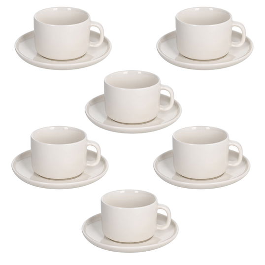 Set 6 cesti de cafea cu farfurie Edge, Tognana, 90 ml, New Bone China, bej