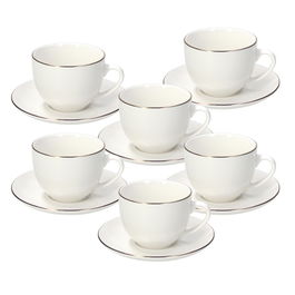 Set 6 cesti de ceai cu farfurie Madison Fascetta Oro, Tognana, 260 ml, portelan, alb/auriu