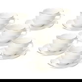 Set 6 cesti de ceai cu farfurie Madison Fascetta Platino, Tognana, 260 ml, portelan, alb