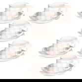 Set 6 cesti de ceai cu farfurie Ivy Quadro Mandorla, Tognana, 220 ml, New Bone China, alb/roz