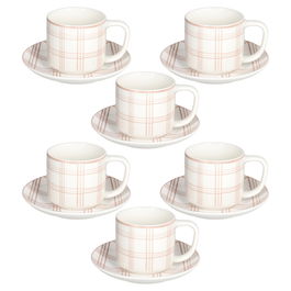 Set 6 cesti de ceai cu farfurie Ivy Quadro Mandorla, Tognana, 220 ml, New Bone China, alb/roz