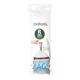 Set 10 saci de gunoi, Brabantia, PerfectFit, marimea R, 36 L, nailon, alb