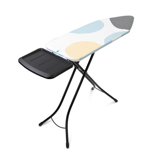 Masa de calcat, Brabantia C, PerfectFlow Spring Bubbles, 124x45 cm, 7 pozitii de reglare, cu suport statie de calcat, otel/bumbac