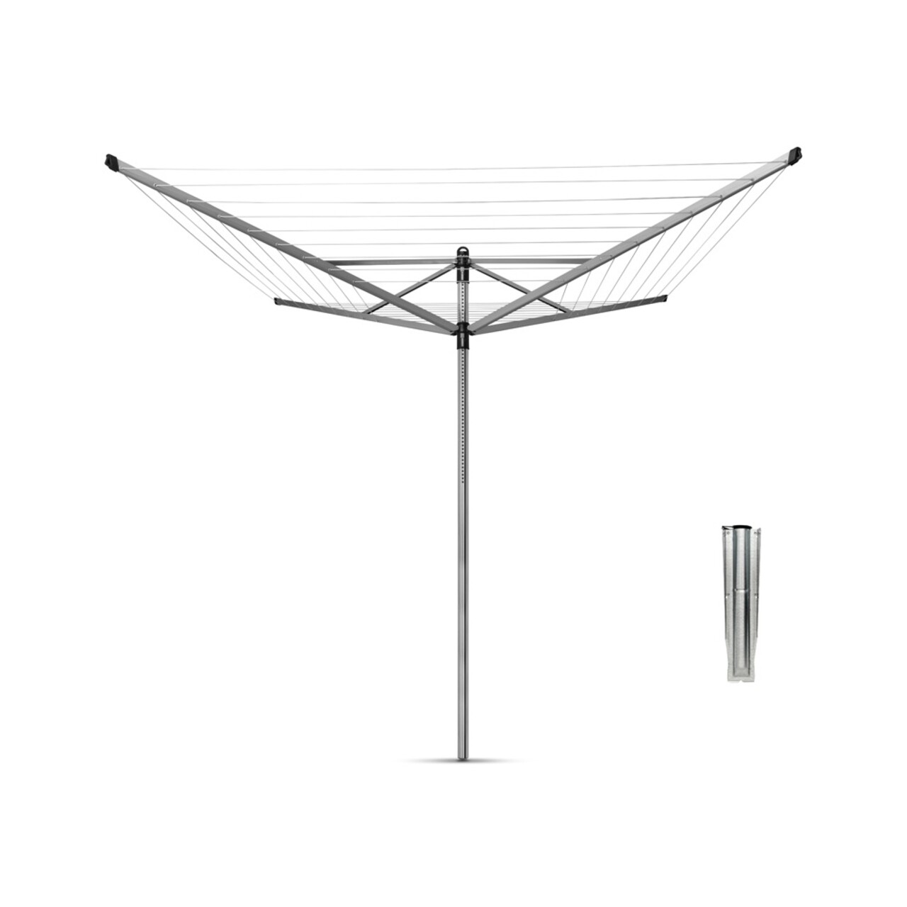 Uscator de rufe rotativ cu 4 brate + cu suport fixare pamant, Brabantia, Lift-O-Matic, 50 m capacitate de uscare, otel, gri metalizat