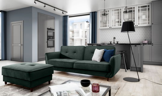Canapea extensibila 3 locuri ELTAP, SO-BEL-38RIV, Bellis, 220x90x83 cm, lemn/poliester, verde inchis