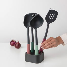 Set 4 ustensile de bucatarie + suport, Brabantia, Tasty+, 11.6x11.6x33 cm, plastic, multicolor