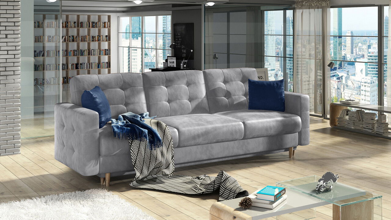 Canapea extensibila 3 locuri ELTAP, Ask15, Asgard, 233x92x93 cm, lemn/poliester, gri deschis