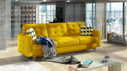 Canapea extensibila 3 locuri ELTAP, Ask17, Asgard, 233x92x93 cm, lemn/poliester, galben