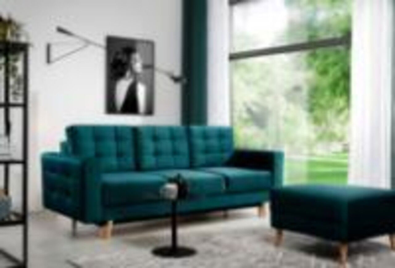 Canapea extensibila 3 locuri ELTAP, Ask21, Asgard, 233x92x93 cm, lemn/poliester, verde