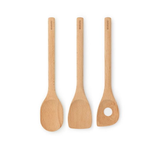 Set 3 ustensile de bucatarie, Brabantia, Profile, 33.5x7x3.7 cm, lemn, natural