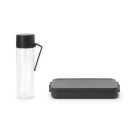Set caserola pranz si sticla de apa 2 piese, Brabantia, Make&Take, 1.1 L, 500 ml, plastic, gri inchis
