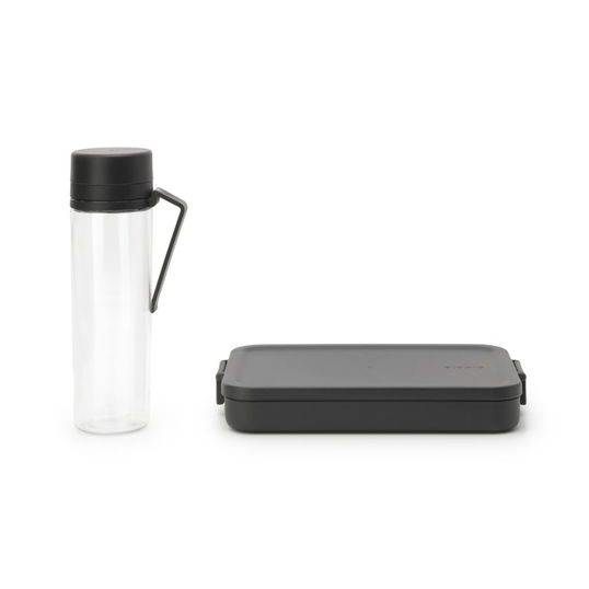 Set caserola pranz si sticla de apa 2 piese, Brabantia, Make&Take, 1.1 L, 500 ml, plastic, gri inchis