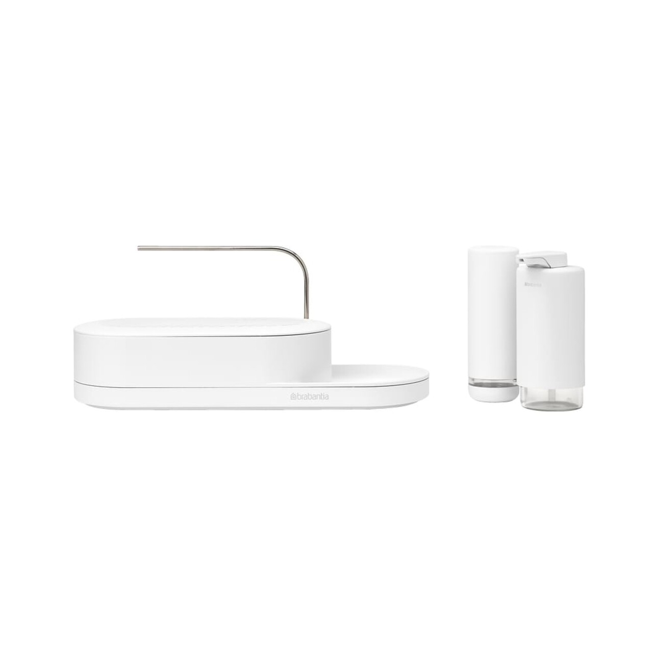 Set organizator chiuveta si dozator sapun 3 piese, Brabantia, SinkStyle Mineral, 35x13x16 cm, plastic, alb