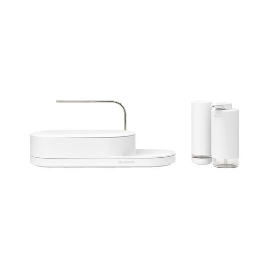 Set organizator chiuveta si dozator sapun 3 piese, Brabantia, SinkStyle Mineral, 35x13x16 cm, plastic, alb