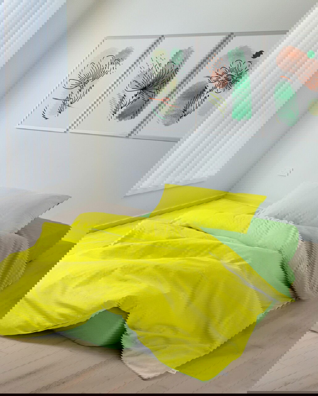 Lenjerie de pat pentru o persoana, Sage - Yellow, Green, Cozy Home, Bumbac Ranforce