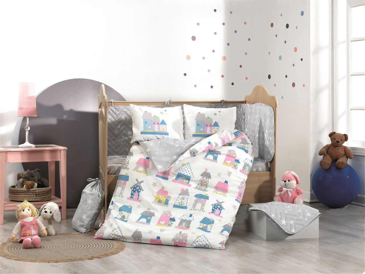 Lenjerie de pat pentru copii 4 piese, Felix - Pink, Hobby, Bumbac Poplin