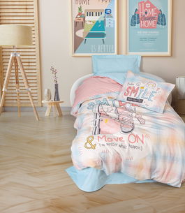 Lenjerie de pat pentru o persoana Young, Smile - Mint, Cotton Box, Bumbac Ranforce