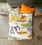 Lenjerie de pat pentru o persoana Young, Graffiti Fitted - Orange, Cotton Box, Bumbac Ranforce