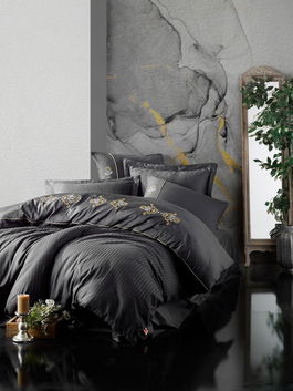 Lenjerie de pat dubla, King - Anthracite, Cotton Box, Bumbac Satinat