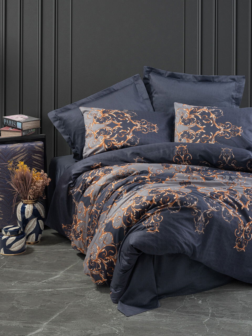 Lenjerie de pat dubla, Sarina - Dark Blue, Cotton Box, Bumbac Satinat