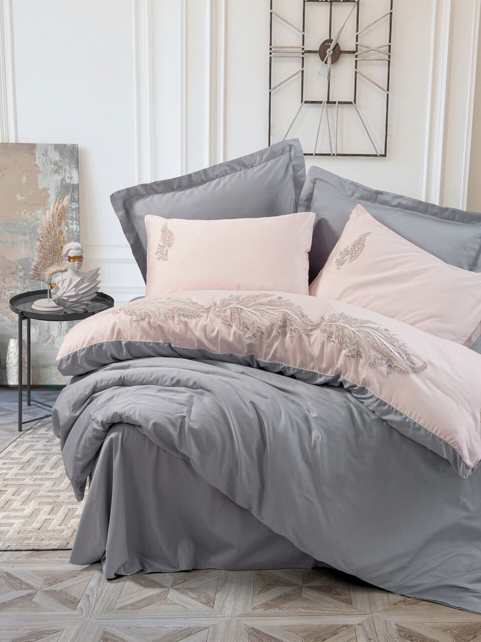 Lenjerie de pat dubla, Sheen - Grey, Cotton Box, Bumbac Satinat