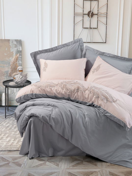 Lenjerie de pat dubla, Sheen - Grey, Cotton Box, Bumbac Satinat