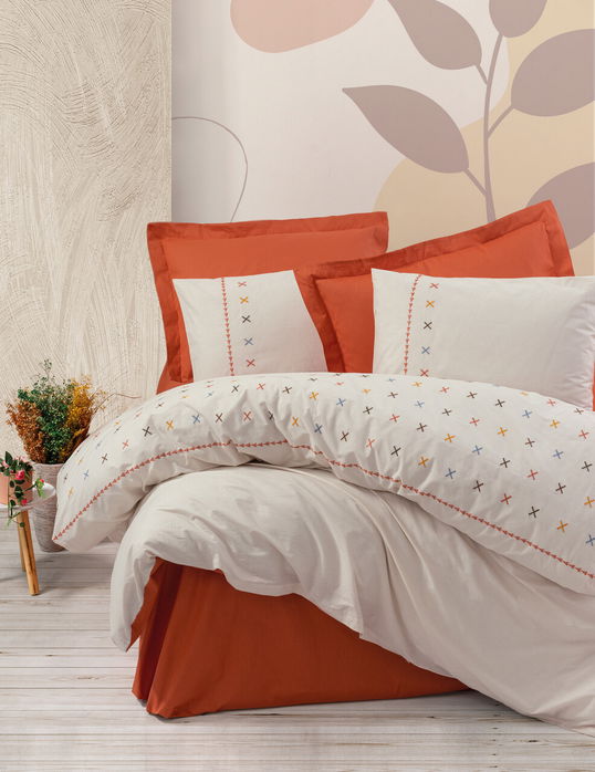 Lenjerie de pat dubla, Joli - Tile Red, Cotton Box, Bumbac Ranforce