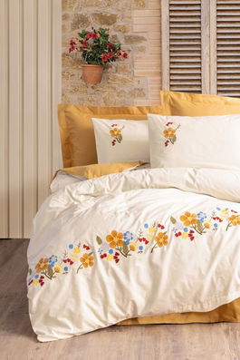 Lenjerie de pat dubla, Pamuya - Mustard, Cotton Box, Bumbac Ranforce