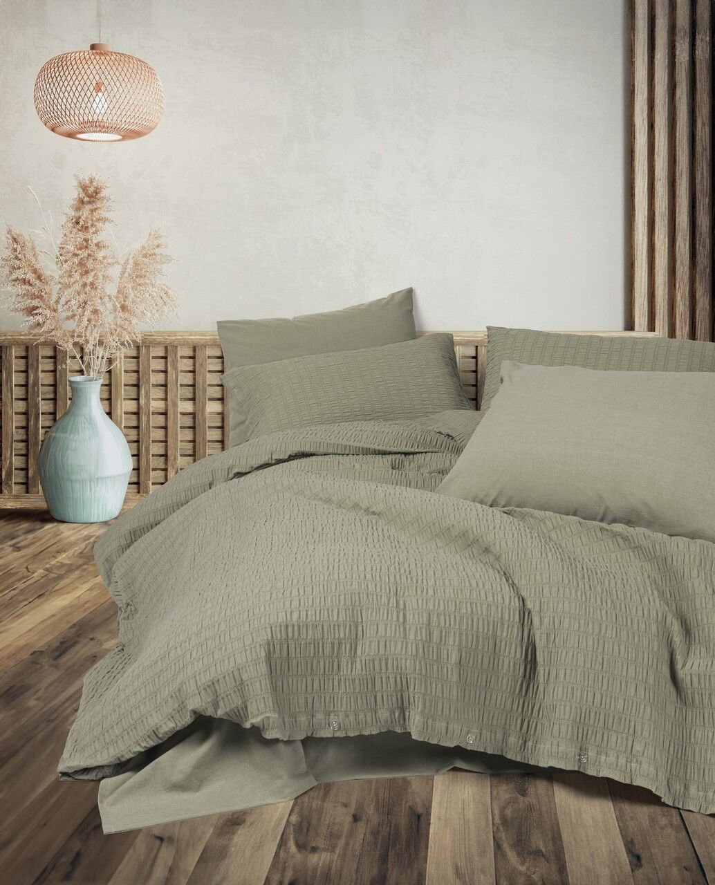 Lenjerie de pat dubla, Sungai - Green, Cotton Box, 60% bumbac/40% poliester