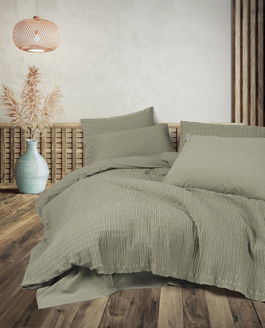 Lenjerie de pat dubla, Sungai - Green, Cotton Box, 60% bumbac/40% poliester
