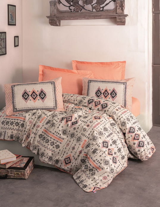 Lenjerie de pat pentru o persoana, Kateri - Salmon, Cotton Box, Bumbac Ranforce