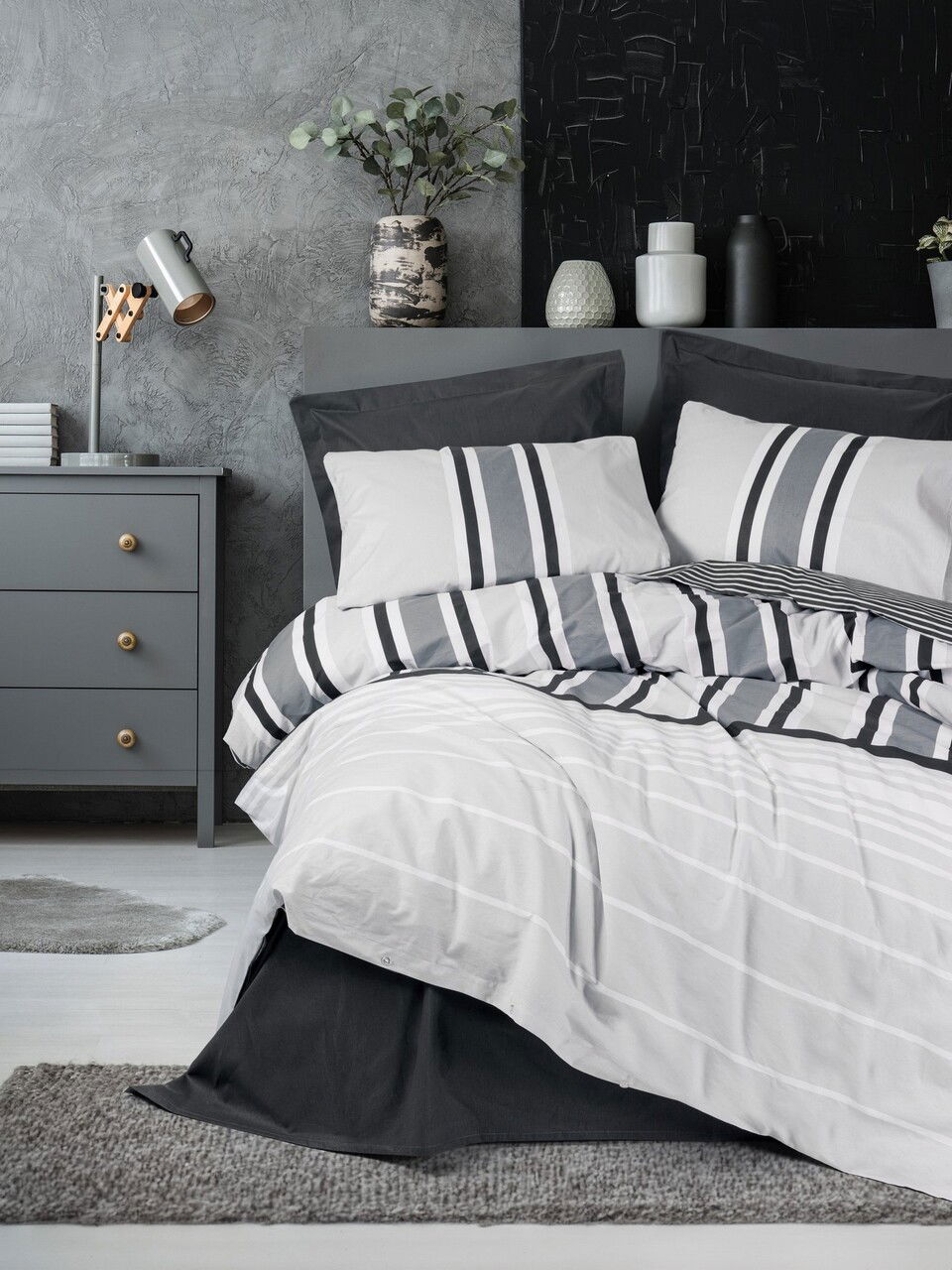 Lenjerie de pat pentru o persoana, Nobby - Anthracite, Cotton Box, Bumbac Ranforce