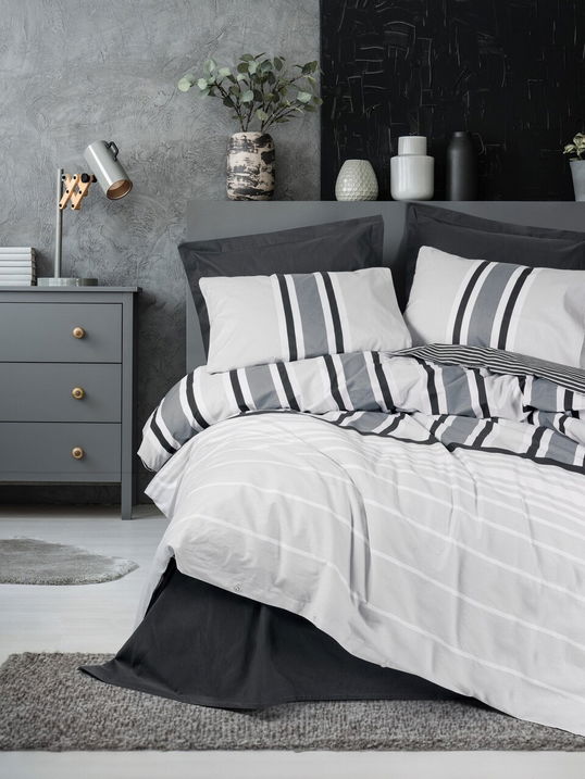 Lenjerie de pat pentru o persoana, Nobby - Anthracite, Cotton Box, Bumbac Ranforce