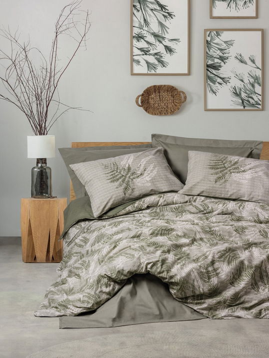 Lenjerie de pat pentru o persoana, Frond - Khaki, Cotton Box, Bumbac Ranforce