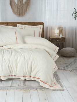 Lenjerie de pat dubla, Banded - Orange, Cotton Box, 85% bumbac / 15% in
