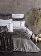 Set lenjerie de pat si cuvertura dubla, Valeria - Anthracite, Cotton Box, Poliester