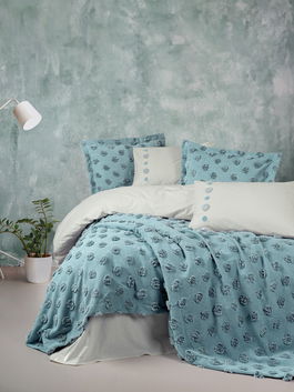 Set lenjerie de pat si cuvertura dubla, Aldo - Mint, Cotton Box, Bumbac