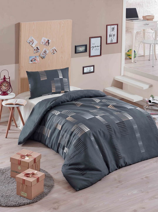 Lenjerie de pat pentru o persoana, Trace - Anthracite, Eponj Home, 65% bumbac/35% poliester