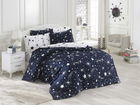 Lenjerie de pat pentru o persoana, Halley - Dark Blue, EnLora Home, 65% bumbac/35% poliester