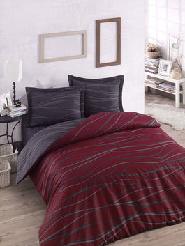 Lenjerie de pat dubla, Verda - Claret Red, EnLora Home, 65% bumbac/35% poliester