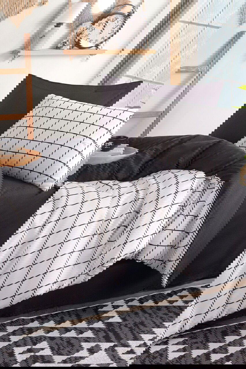 Lenjerie de pat pentru o persoana, Artus - Black, Eponj Home, 65% bumbac/35% poliester