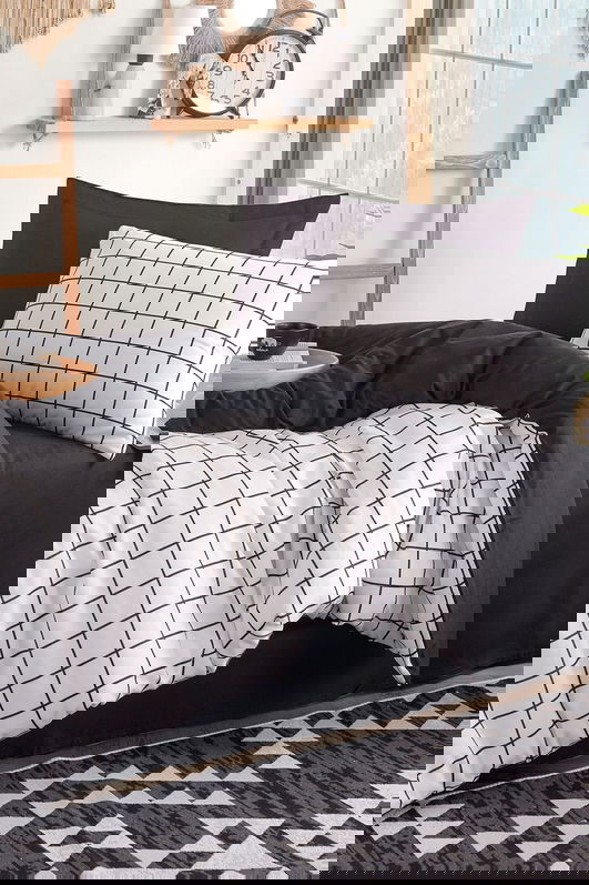 Lenjerie de pat pentru o persoana, Artus - Black, Eponj Home, 65% bumbac/35% poliester