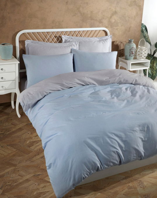 Lenjerie de pat dubla, Solid - Light Blue, Grey, Eponj Home, 65% bumbac/35% poliester