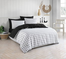 Lenjerie de pat dubla, Artus - Black, Eponj Home, 65% bumbac/35% poliester