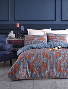 Lenjerie de pat dubla, Hitit - Dark Blue, Eponj Home, 65% bumbac/35% poliester