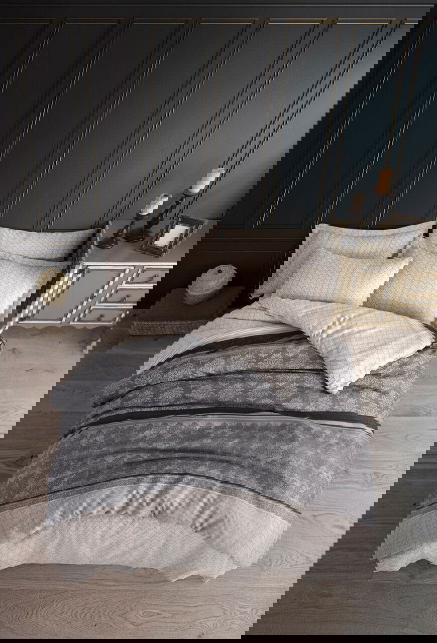 Lenjerie de pat dubla 3 piese, Creative - Grey, EnLora Home, 65% bumbac/35% poliester