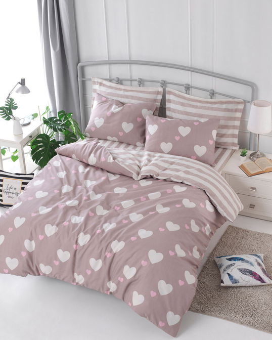 Lenjerie de pat dubla 3 piese, Herz - Dusty Rose, Eponj Home, 65% bumbac/35% poliester