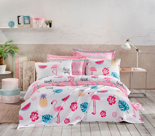 Set cuvertura pique dubla, Kokteyl - White, EnLora Home, Bumbac