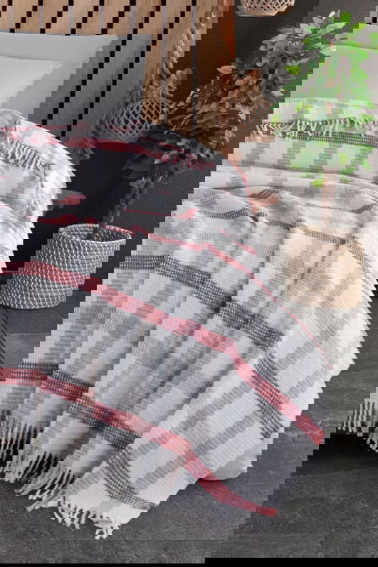 Patura Single, Warm Soft - Grey, Red, Eponj Home, 70% bumbac/30% acril